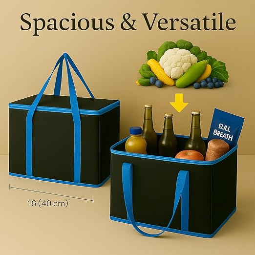 musbus XL-Large Insulated Grocery Shopping Bags, Black, Reusable Bag,Thermal Zipper,Collapsible,Tote,Cooler,BLACK BLUE - Image 9