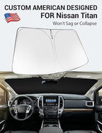 Proadsy Custom Fit 2020-2024 Nissan Titan Windshield Sun Shade, Blocks Heat | 240T Heat Shield, Drops Temp 54°F, Blocks 99% UV, Prevents Dashboard Cracking, Summer Parking & Beach Trips, Easy Twist-Fold - Image 2