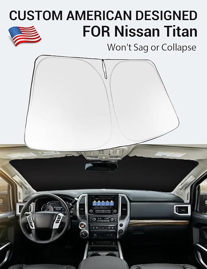 Proadsy Custom Fit 2020-2024 Nissan Titan Windshield Sun Shade, Blocks Heat | 240T Heat Shield, Drops Temp 54°F, Blocks 99% UV, Prevents Dashboard Cracking, Summer Parking & Beach Trips, Easy Twist-Fold - Image 2