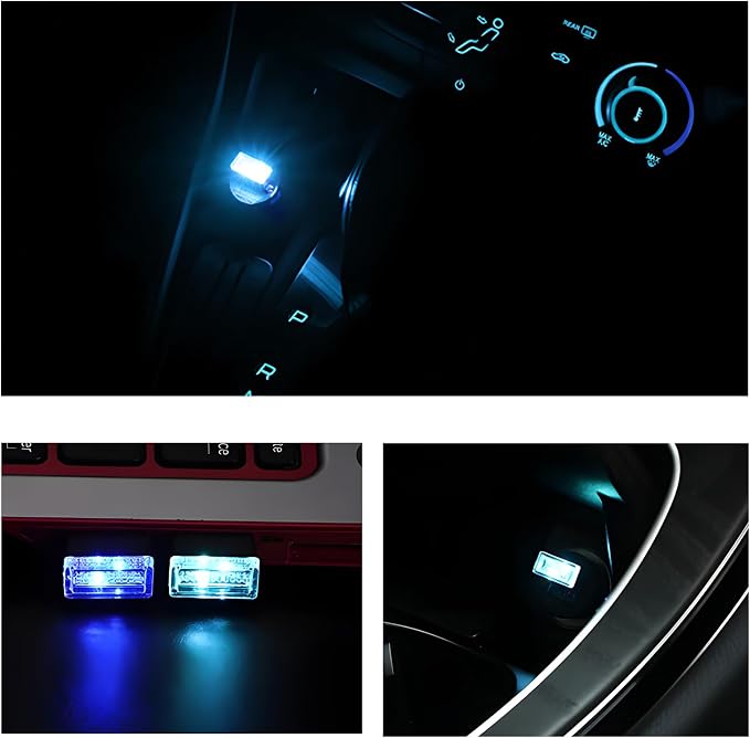 4 PCS USB LED Car Interior Atmosphere Lamp, Mini Night Light Plug-In Trunk Ambient Lighting Kit, Portable USB Interface LED Lamp Interior Decoration for Vehicle Home Office (Blue+Ice Blue) - Image 5
