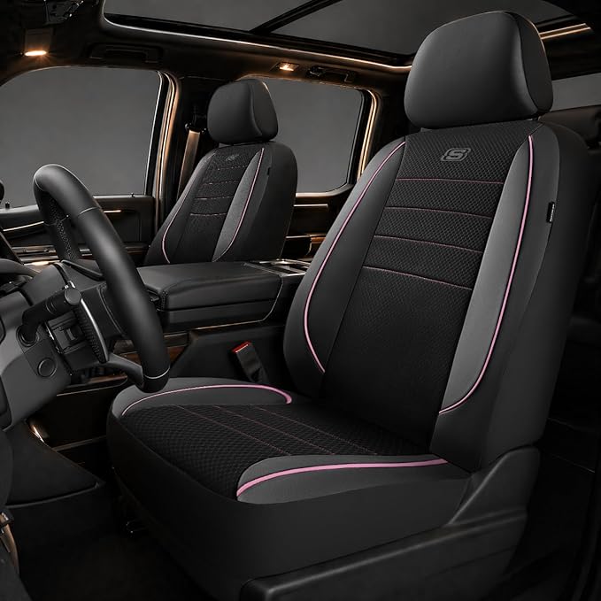 Skechers Air-Cooled Memory Foam Seat Covers,Mesh Thick Car Seat Covers,Piping Leather Car Seat Covers Front Seats,Airbag Compatible,Automotive Comfort Universal FitMost Cars,Vans,Truck,SUV,Pink by Unknown