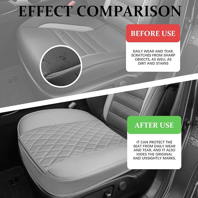 Leather Front Car Seat Covers, Car Bottom Seat Cover, Anti Slip Leather Auto Front Seat Cushion Cover with Storage Pocket, Waterproof Bottom Auto Seats Cushion Pad Mat for Vehicles (Grey) - Image 4
