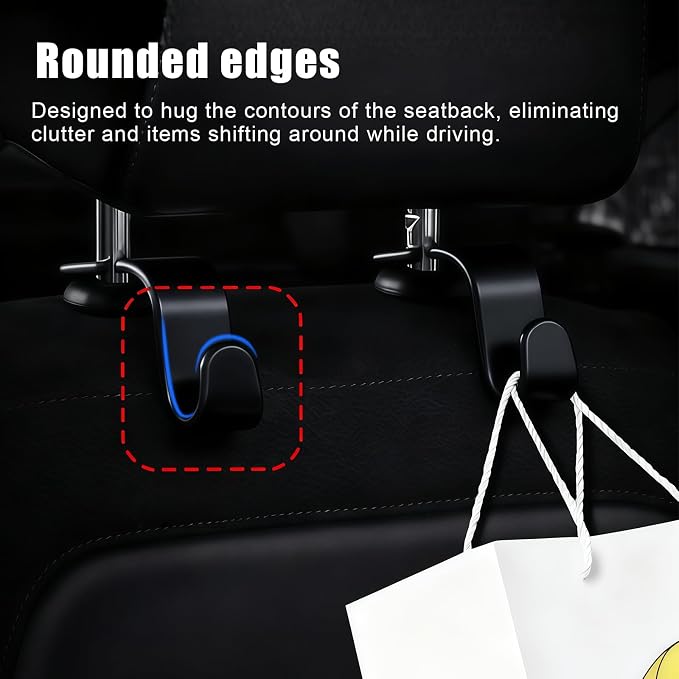 Purse Hook for Car, 4 PCS Car Purse Hook Headrest Hooks, 360° Rotatable Back Seat Storage Organizer, Universal Vehicle Seat Hanger for Purses, Handbags, Grocery Bags, Water Bottles, Black - Image 6