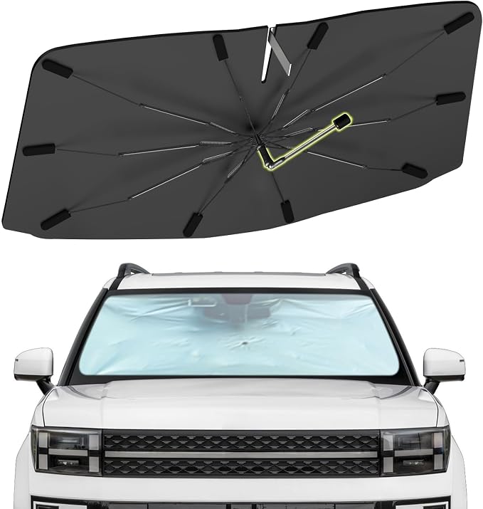 Windshield Sun Shade Umbrella for Hyundai Santa fe 2019-2026 Front Windows | Foldable Car Sunshade with 360° Rotating Shaft, Custom fit Santa fe Sun Visor Shield for UV Blocking and Heat Insulation by Visufy