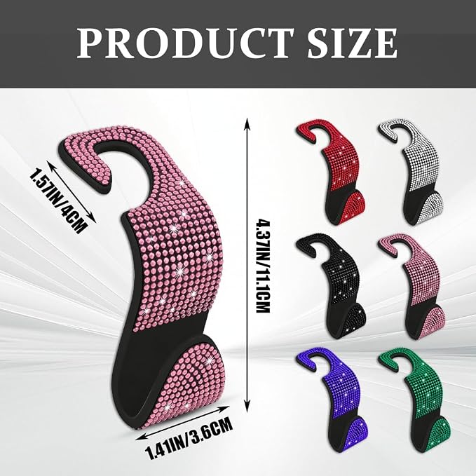 Car Seat Headrest Hook, Automotive Seat Back Organizers, 2PCS | Bling Rhinestone Headrest Hooks with Universal Design, Car Interior Accessories for Holding Handbags Clothes Purses Bottles - Image 2