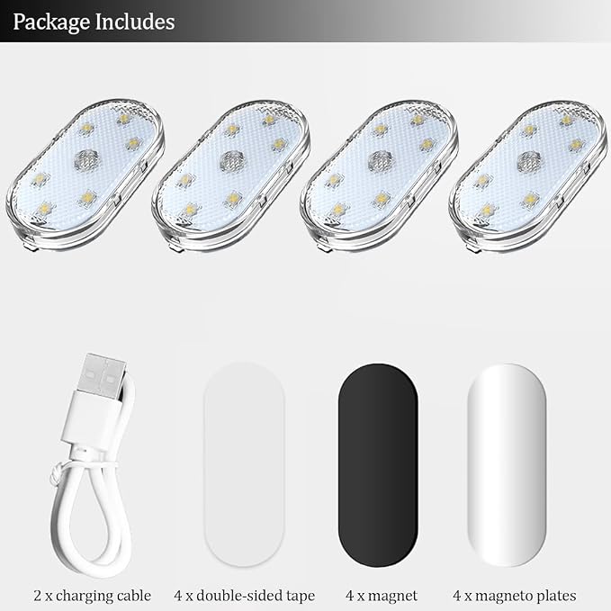 4 PCS Car Led Lights Interior,7 Colors Ambient Lighting Car Interior,USB Rechargeable Car Interior Reading Light,Portable Led Lights for Car - Image 5