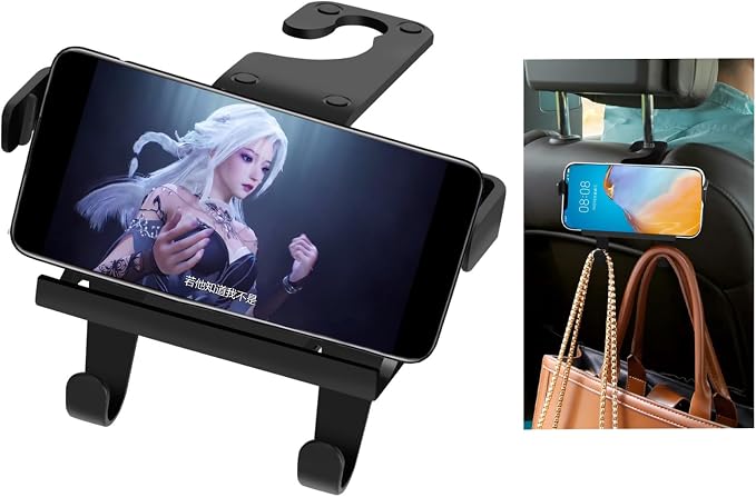 Upgraded Car Headrest Hidden Hook 2 in 1 Car Seat Hooks with Phone Holder for Purse, Hangers Vehicle Organizer ，Durable Hanger Storage Holder Organizer by SunlightXS