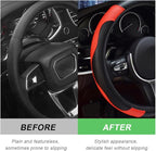 DXNQ Car Steering Wheel Cover, 15 Inch Carbon Fiber Leather Stitching Color Steering Wheel Protector, Anti-Slip Elastic Breathable Steering Wheel Cover Stylish Decor for Most Cars (Black&Red) - Image 4