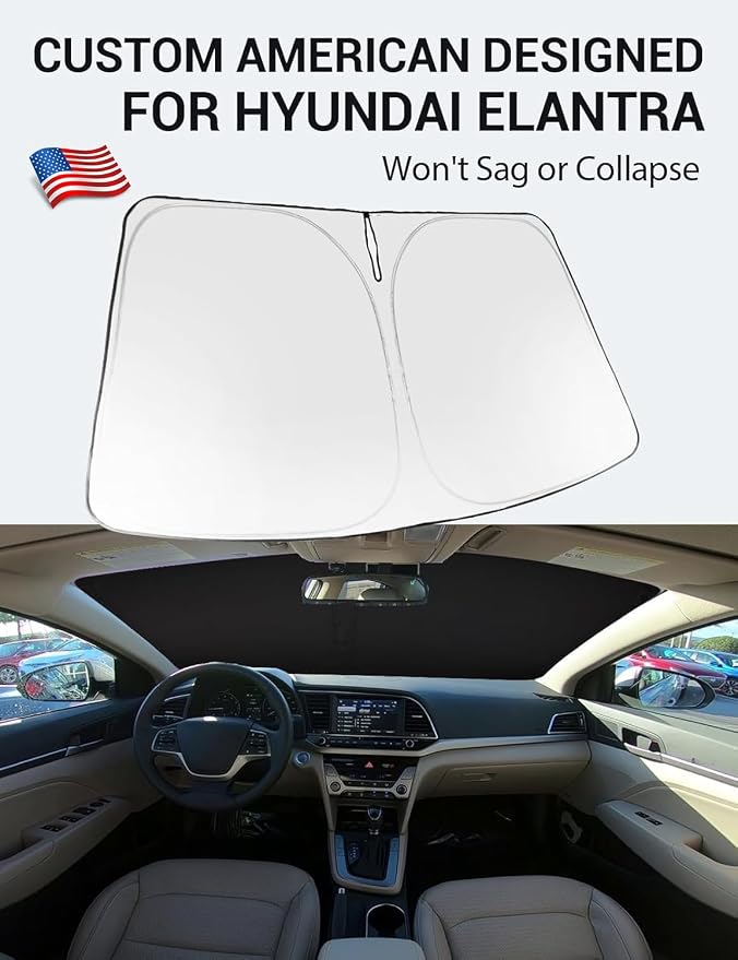 Proadsy Custom Fit Car Windshield Sun Shade for 2017-2020 Hyundai Elantra | 240T Heat Shield, Drops Temp 54°F, Blocks 99% UV, Prevents Dashboard Cracking, Summer Parking & Beach Trips, Easy Twist-Fold - Image 2
