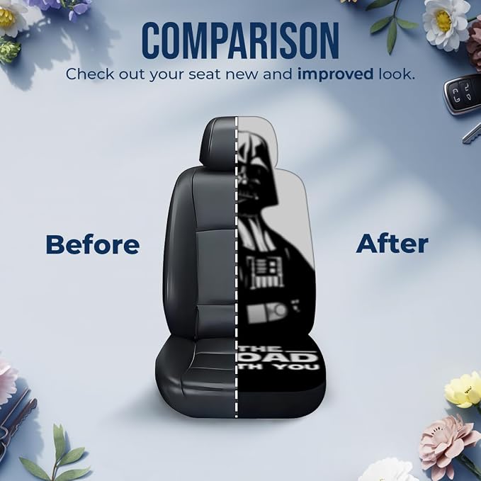 GENANY Dark Space Figure Car Seat Covers, 2-Piece Front Seat Set | 2-piece polyester front seat cover set, each 35 x 21 x 21 inches, with adjustable straps and hooks - Image 7