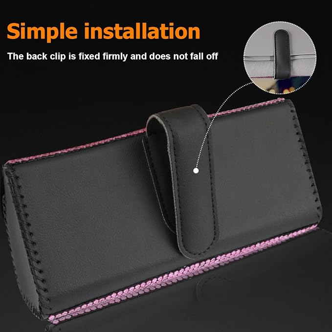 Osilly Bling Car Sunglass Holder for Sun Visor, Sparkling Crystal Leather Automotive Eyeglasses Mount Clip Organizer with Hidden Magnetic Closure for Men Women, Universal for SUV Truck Van（Black） - Image 5