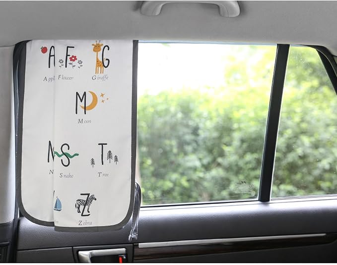 Magnetic Car Sun Shade Curtain for Side Window – Sun Blocker and UV Protector for Baby, Kids, and Pets – Universal Fit with Built-in Magnets for Steel-Framed Door (Be-Kids Alphabet) - Image 2