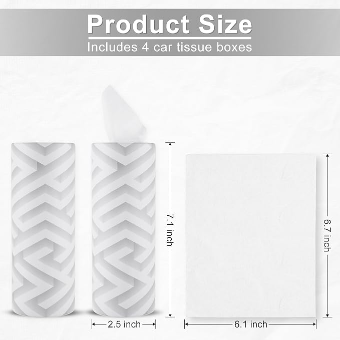 SINGARO Car Tissue Holder, 4 Pack Car Cup Holder Facial Tissues with Travel Tissue Bag, Quick and Convenient Flower Combination Car Tissue Box(4 Canisters/200 Tissues) White - Image 2