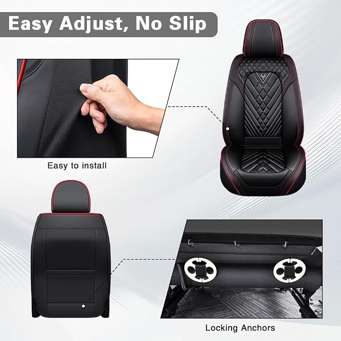 Fit for Toyota Sienna Seat Covers 2001-2026,Premium Leather, 360° Full Protection, Thick Padding & Memory Foam, Waterproof & Stain-Resistant Car Seat Cover Front Set (2 Seat,Black&Red) - Image 7