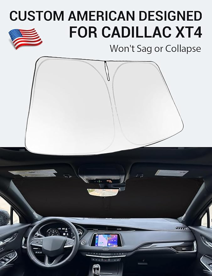 Proadsy Custom Fit 2019-2026 Cadillac XT4 Windshield Sun Shade, Blocks Heat | 240T Heat Shield, Drops Temp 54°F, Blocks 99% UV, Prevents Dashboard Cracking, Summer Parking & Beach Trips, Easy Twist-Fold - Image 2