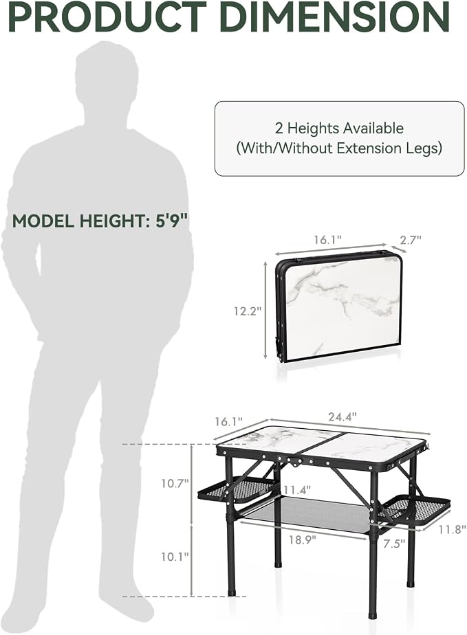 Titanker Small Camping Table Foldable 2ft, Folding Picnic Table with Side Racks & Net, Folding Camp Table Portable Beach Table, Car Camping Essentials, Sturdy Light Aluminum, Gift for Father Husband - Image 2