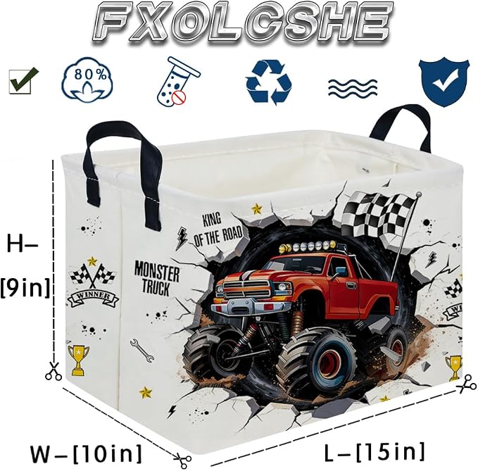 Rectangular Monster Truck Basket,Racing Car Storage Baskets,Cute Basket for kids with Handles,Kid Room Decor Gift,Car Room Decor,Book baskets(Monster Truck) - Image 8