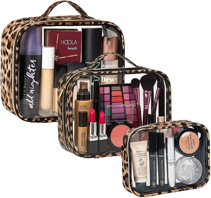 3 Pack Clear Toiletry Bag for Women, TSA Approved Organizer for Travel Size Toiletries Carry on Travel Accessories Bag Airport Airline Compliant Bag Makeup Bag Zipper Pouch Set by FFpaw