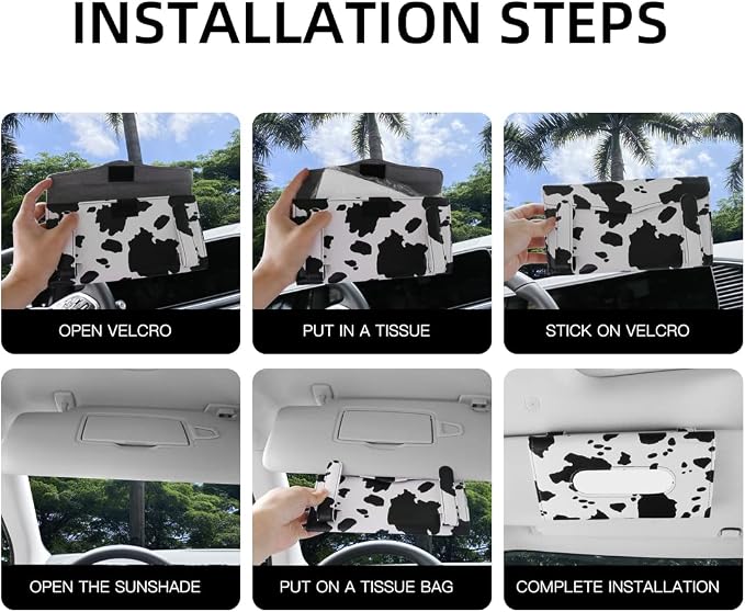 Cow Print Car Accessory for Women, Premium Tissues Holder, Car Napkins Box | Effortless Paper Refill, Chic Interior Decor, Cute Car Essentials for Women, Napkin Dispenser Fits SUV, Car & Truck - Image 7