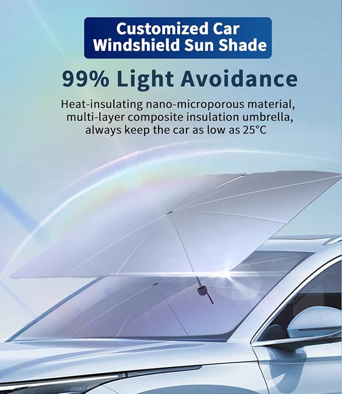 Custom-Fit for Dodge Windshield Sun Shade Umbrella, UV Block Car Front Window with 360°Rotation Bendable Handle, Designed for Dodge Accessories (for Dodge Caravan) - Image 2