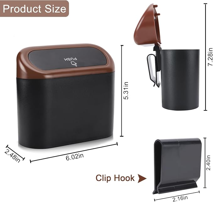 Accmor Car Trash Can with Lid, Leakproof Vehicle Trash Bin Auto Dustbin Organizer, Waterproof Mini Garbage Bin Trash Container with Garbage Bag for Automotive Car, Home, Office, Kitchen - Image 2