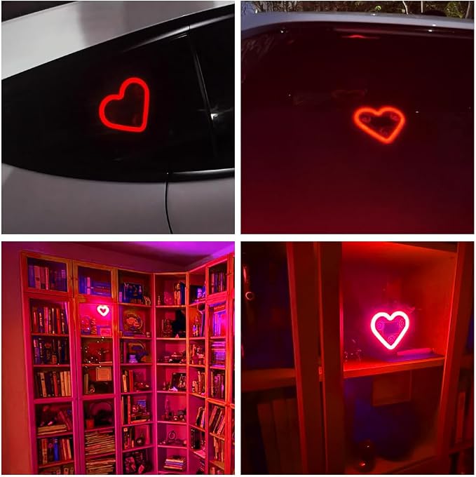 LED Solar Heart Light for Car Window Lights Interior Neon Ambient Lighting Car Accessories for Women Girl Girly Cute Decor Accessory, Smart Light Vibration Sensor, Red, 2 Pack - Image 7