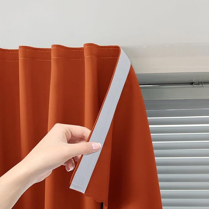 Self Adhesive Curtains Portable Blackout Curtain Simple and Easy to Install Bedroom Window Thermal Lnsulated Kitchen Room Darkening Black Small Drapes, 35" W X 59" L, Orange, 1 Panel by Sovtfides