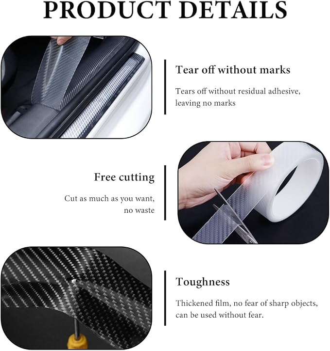 Car Door Edge Guards Door Sill Protector, 2.8In x 32.8Ft Door Entry Carbon Fiber Vinyl Wrap Film, Anti-Collision Bumper Guard Door Sill Scratch-Resistant Tape for Vehicle (Transparent) - Image 3