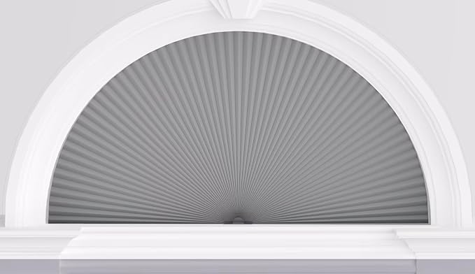 Myshade Arch Window Shades Half Circle Blackout Cellular Shades Cordless No Drill Blinds for Windows Half Moon Honeycomb Fabric No Tools Room Darkening Shades Easy Install (1PCS Grey 24" W X 12" H) by MYSHADE