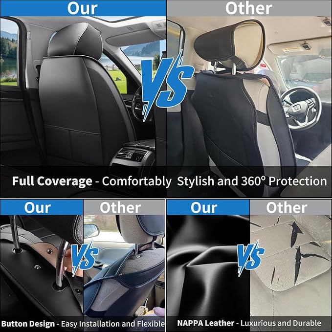 Front Seat Covers Custom Fit for Honda Ridgeline 2005-2026, Black | Luxury Faux Leather, Waterproof, Anti-Slip, Airbag Compatible, Breathable, Car Seat Protectors, 1 Row 2 Seats - Image 3