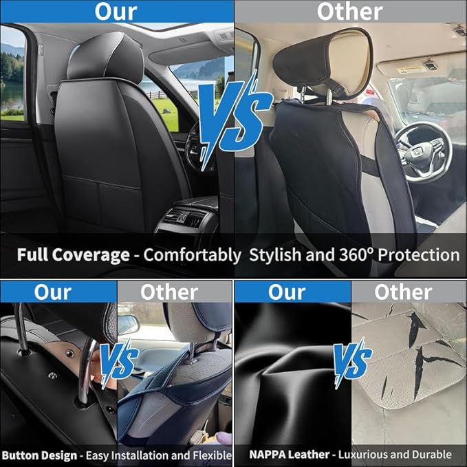 Car Seat Covers Full Set Custom Fit for Kia Soul 2009-2026,Black | Premium Faux Leather, Waterproof, Anti-Slip, Airbag Compatible, Breathable, Car Seat Protectors, 2 Rows 5 Seats - Image 6