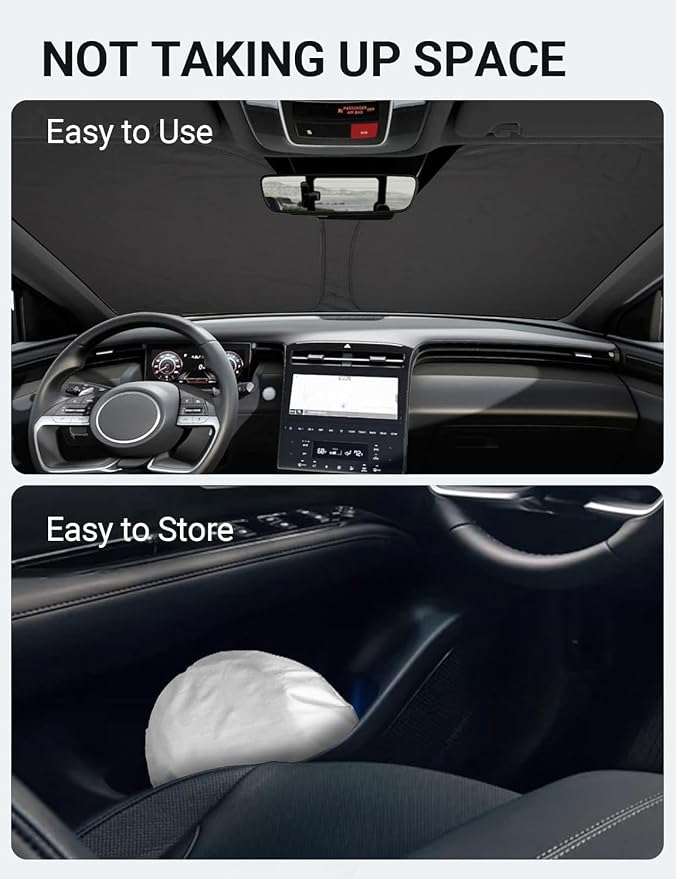 Proadsy Custom Fit 2022-2026 Hyundai Santa Cruz Car Windshield Sun Shade | 240T Heat Shield, Drops Temp 54°F, Blocks 99% UV, Prevents Dashboard Cracking, Summer Parking & Beach Trips, Easy Twist-Fold - Image 8