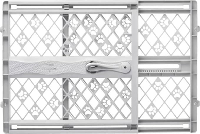 MYPET North States Paws Portable Pet Gate: 26-40" Wide. Pressure Mount. No Tools Needed. Made in USA. Dog Gate 23" Tall, Expandable, Durable Dog Gates for Doorways, Light Gray by NorthStatesMyPet