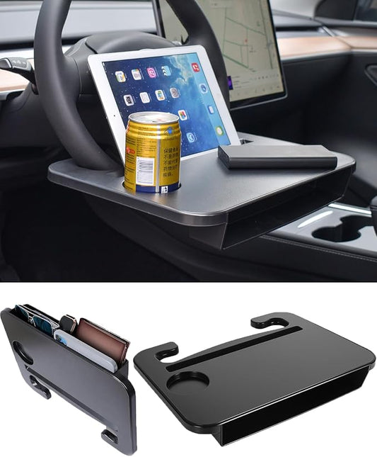 Double-use Steering Wheel Tray & Car Seat Gap Filler Organizer & Centre Console Storage Box,Car Desk/TableTray for Laptop, Eating & Work (【Integrated】 2-in-1) by Unknown