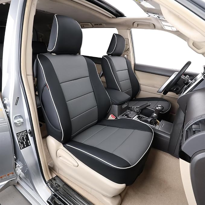 EKR Custom Fit 4Runner Car Seat Covers for Select Toyota 4Runner 2011-2023 (Only for 7 Seats Version) - Full Set,Leather (Black/Gray) | for Toyota 4Runner 2010-2024 Seat Covers for SUV Trucks,Airbag Compatible,Waterproof Pet-resistant,Faux Leather(Blac... by EKR