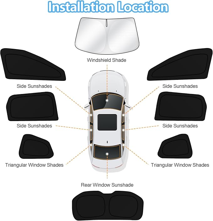 KUST Car Window Shades for Nissan Rogue 2021-2025 2026 Windshield Sun Shade Side Window Cover UV Block Privacy Protection Accessories for Camping Blackout Rear Back Full Set 8PCS - Image 8