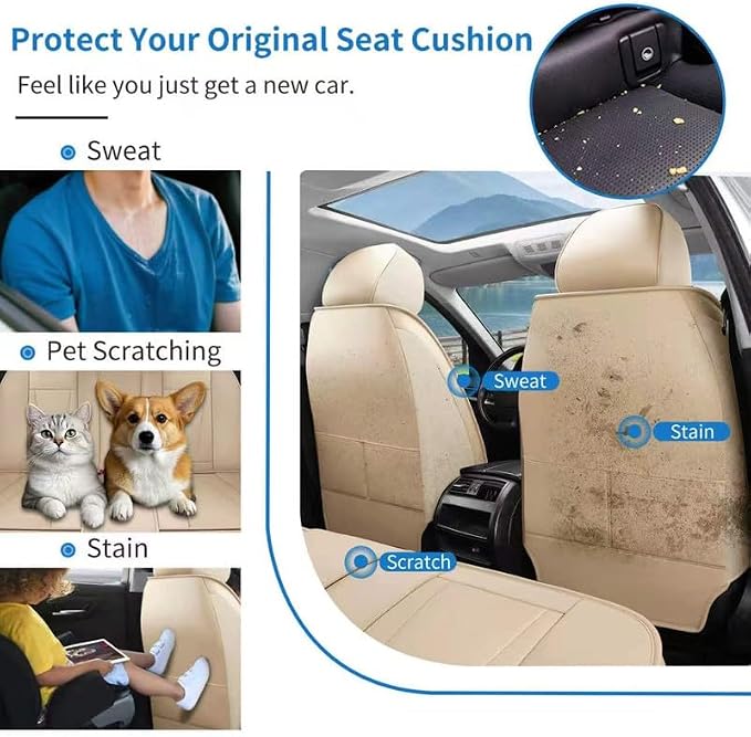 Front Seat Covers Custom Fit for Hyundai Elantra 2000-2026,Beige | Luxury Faux Leather, Waterproof, Anti-Slip, Airbag Compatible, Breathable, Car Seat Protectors, 1 Row 2 Seats - Image 5
