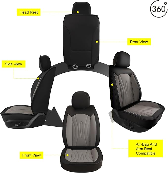 Front Seat Covers for Infiniti QX50 2018-2026 2027 Faux Leather | Waterproof Breathable Scratch Resistant 360° Wrap Airbag Compatible Easy Clean（2 Seats,Black & Grey) - Image 7