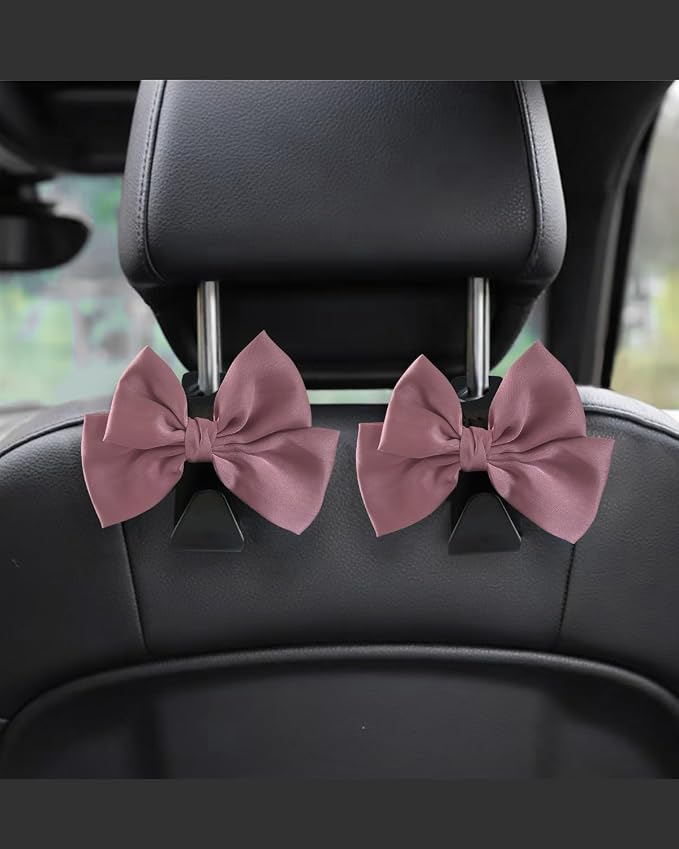 2 Pack Car Purse Hooks, Headrest Hooks for Cars, Leather pink | Car Bag Hanger for Groceries, Coats, Umbrellas and Daily Essentials, Bow-Shaped Car Interior Organizer for Handbags and Bags by Unknown