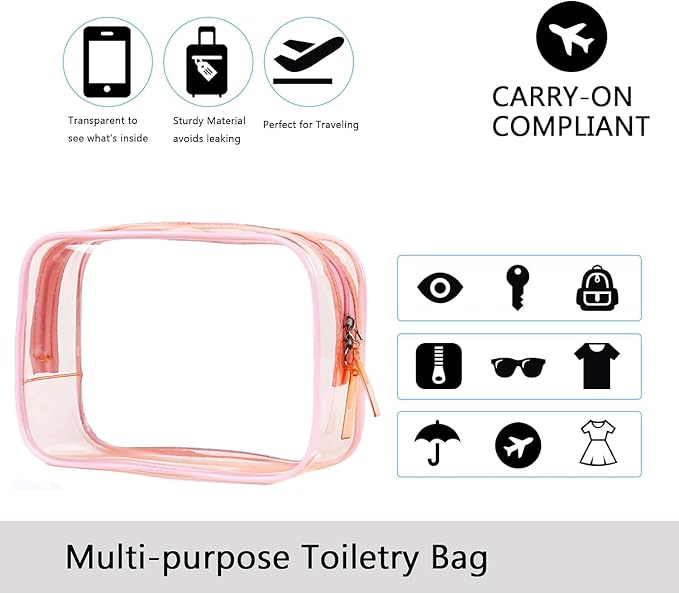 Buminee Clear Travel Toiletry Bag, Lightweight Transparent TSA Cosmetic Pouch, Multipurpose For Traveling - Purple 1 Pack - Image 3