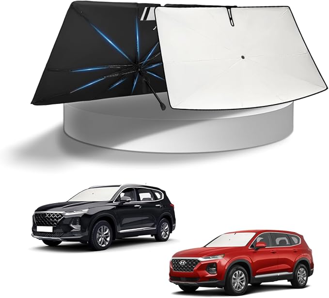 KUST Windshield Sun Shade Umbrella for 【Hyundai Santa Fe 2019-2026】 | Custom Fit Windshield Sunshade | Foldable Sunshade with Bendable Handle | Blocks Heat & UV Scratch Resistant by KUST