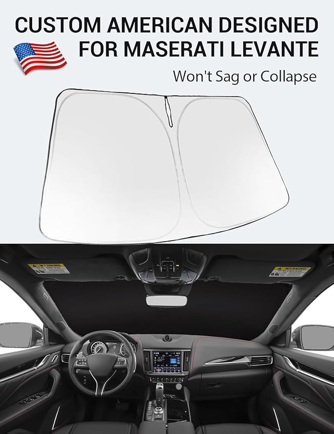 Proadsy Custom Fit Car Windshield Sun Shade for 2017-2024 Maserati Levante | 240T Heat Shield, Drops Temp 54°F, Blocks 99% UV, Prevents Dashboard Cracking, Summer Parking & Beach Trips, Easy Twist-Fold - Image 2