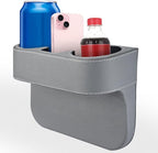 KITUREK Car Cup Holder, PU Leather Cover Auto Front Seat Organizer, Grey | Multifunctional Cup Drink Holder, Gap Filler Coin Bucket Storage Box, Console Side Pocket, Cell Mobile Phone Holder by KITUREK