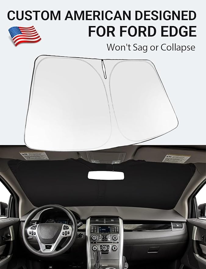 Proadsy Custom Fit 2007-2014 Ford Edge Windshield Sun Shade, Blocks Heat | 240T Heat Shield, Drops Temp 54°F, Blocks 99% UV, Prevents Dashboard Cracking, Summer Parking & Beach Trips, Easy Twist-Fold - Image 2