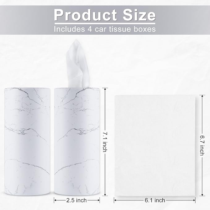 SINGARO Car Tissue Holder, 4 Pack Car Cup Holder Facial Tissues with Travel Tissue Bag, Quick and Convenient Flower Combination Car Tissue Box(4 Canisters/200 Tissues) White - Image 2
