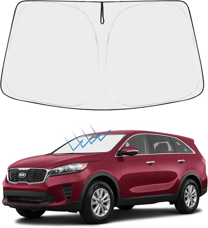 Proadsy Custom Fit 2016-2020 Kia Sorento Windshield Sun Shade, Blocks Heat | 240T Heat Shield, Drops Temp 54°F, Blocks 99% UV, Prevents Dashboard Cracking, Summer Parking & Beach Trips, Easy Twist-Fold by Proadsy