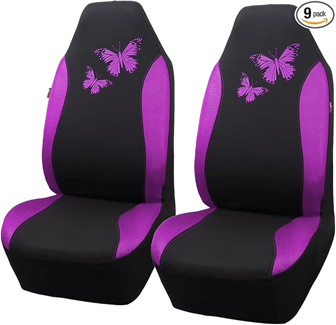 Flying Banner Butterfly car seat Covers ful Set Fashion Universal Lady Woman Female Rear Bench Split Colorized (2 Fronts, Purple) by FlyingBanner