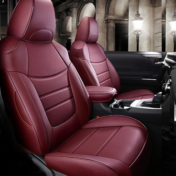 CocheFamilia Custom Fit RAV4 Hybrid Car Seat Covers for Select Toyota RAV4 Hybrid (Not for 2019-2025 Hybrid/Prime SE,XSE) 2019 2020 2021 2022 2023 2024 2025 - Full Set,Leather(Burgundy) by CocheFamilia