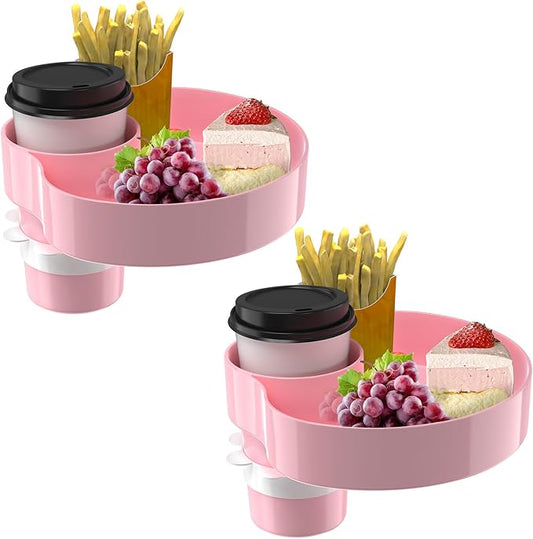 [2 Packs] Kids Car Seat Tray, Travel Tray with Cup Holder for Toddler Baby, Kids Car Seat Food Snack Organizer for Road Trip, Stroller snack Organizer Travel Must Haves (Pink, 2 PCS) by SSPONT%C2%AE