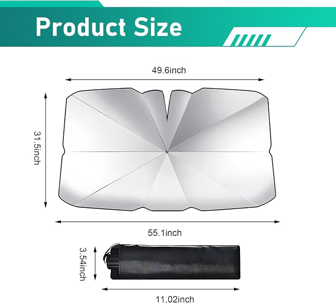 Car Windshield Sun Shade Umbrella, Sun Protection & Heat Insulation Shield with Top Opening, Foldable Quick Setup & Storage Front Window Cover, Reflecting Visor for Most Vehicles (Silver) - Image 2